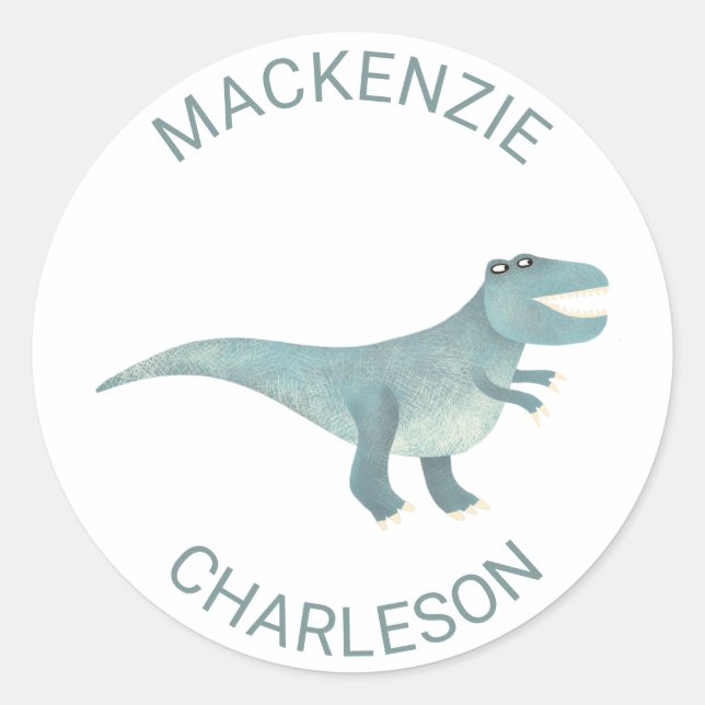 Pegatina Redonda Cute prehistórico dinosaurio T-Rex personalizado p (Anverso)