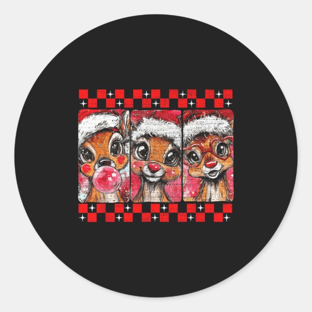 Pegatina Redonda Cute Preppy Christmas,reindeer Brushstrokes Funny  (Anverso)