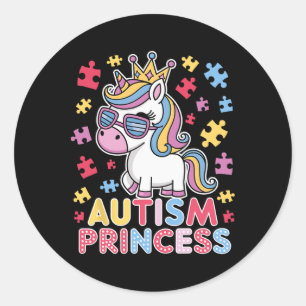 Pegatina Redonda Cute Princesa Autismo Unicornio Chicas Hija Autism