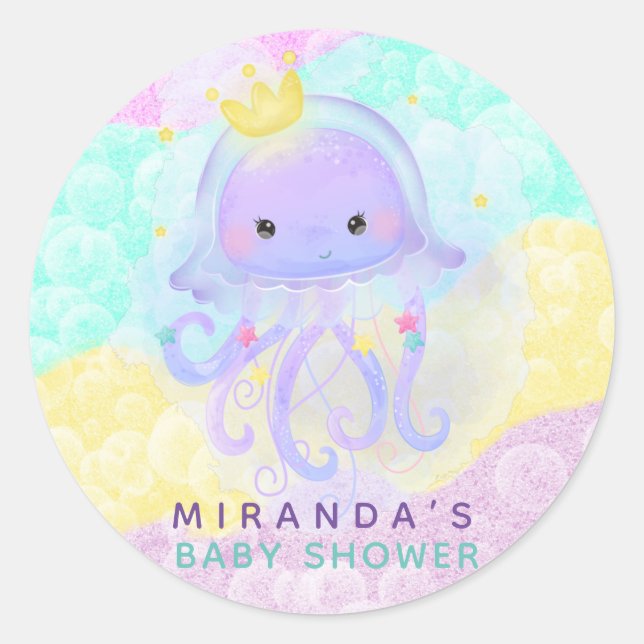 Pegatina Redonda Cute Princess Jellyfish Patel Bubbles Baby Shower (Anverso)