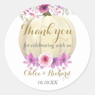 Pegatina Redonda Cute Pumpkin Floral Rosa Agradecimiento Baby Showe
