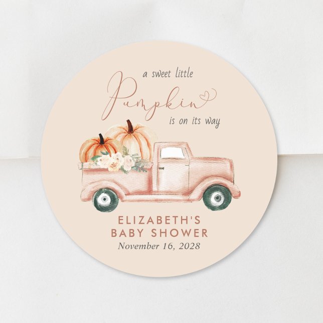 Pegatina Redonda Cute Pumpkin Vintage Truck Baby Shower (Subido por el creador)