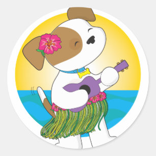 Pegatina Redonda Cute Puppy Hawaii