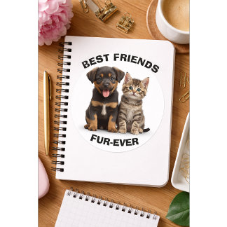 Pegatina Redonda Cute Puppy & Kitten Sticker