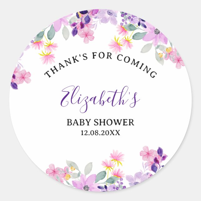 Pegatina Redonda Cute Purple and Pink Spring Flowers (Anverso)