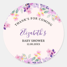 Pegatina Redonda Cute Purple and Pink Spring Flowers