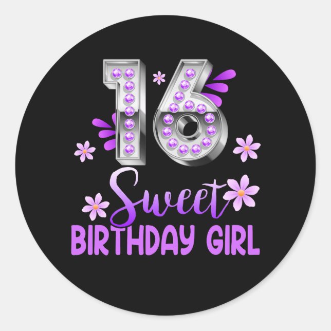 Pegatina Redonda Cute Purple Black Sweet 16 Style I 16th Birthday S (Anverso)