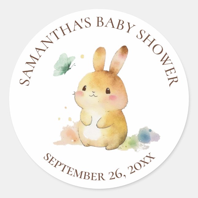Pegatina Redonda Cute Rabbit Baby Shower (Anverso)