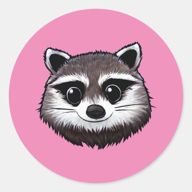 Pegatina Redonda Cute Raccoon (Anverso)