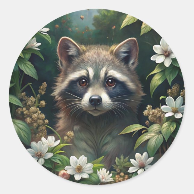 Pegatina Redonda Cute Raccoon (Anverso)