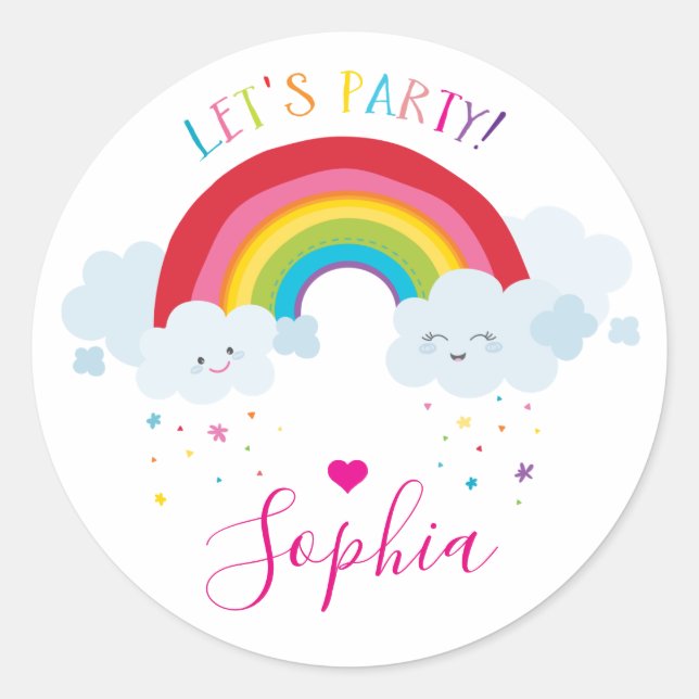 Pegatina Redonda CUTE RAINBOW ilustracion Kawaii (Anverso)
