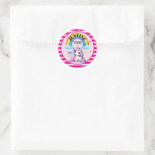 Pegatina Redonda Cute Rainbow y Unicornio Cumpleaños 1 Sticker