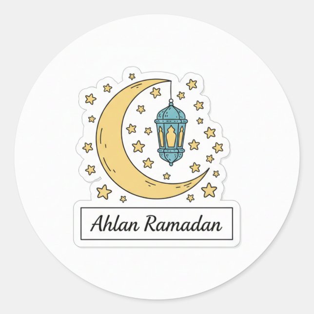 Pegatina Redonda Cute Ramadan Moon and Lantern Sticker - Ahlan Rama (Anverso)
