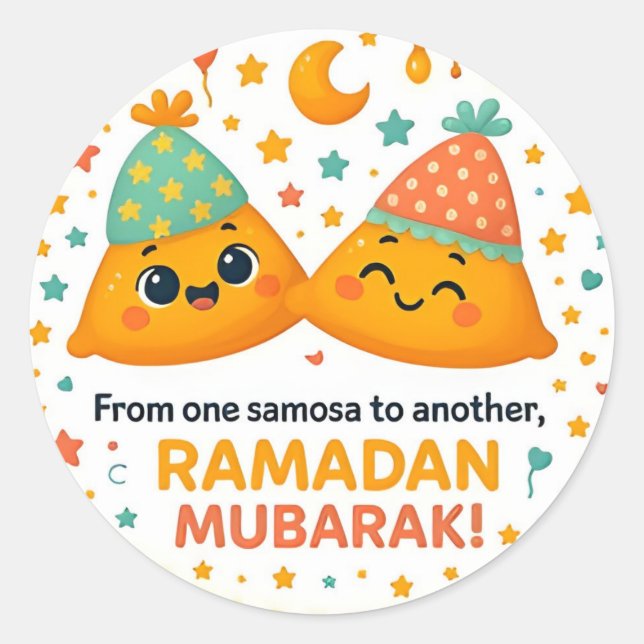 Pegatina Redonda Cute Ramadan Mubarak  (Anverso)