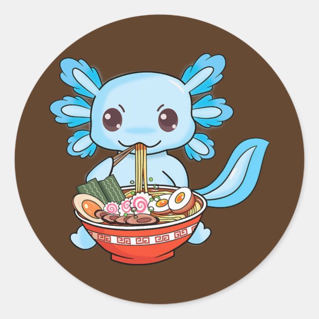 Pegatina Redonda Cute Ramen Axolotl Niños de fideos animales japone (Anverso)