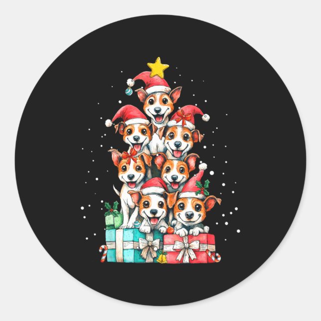 Pegatina Redonda Cute Rat Terrier Le Dog Christmas Tree Xmas  (Anverso)