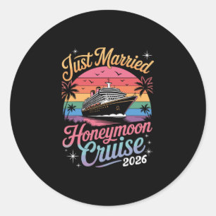 Pegatina Redonda Cute recién casados crucero de luna de miel 2026 r