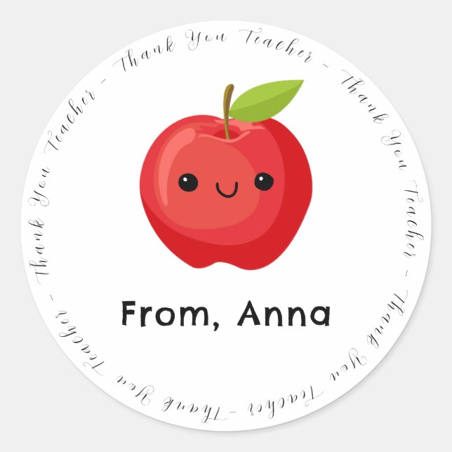 Pegatina Redonda Cute Red Apple Gracias Profesor (Anverso)