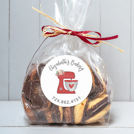 Pegatina Redonda Cute Red Cake Mixer Baked With Love