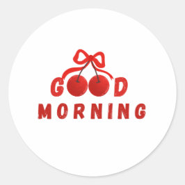 Pegatina Redonda Cute Red Cherry Bow Good Morning Coffee Mug