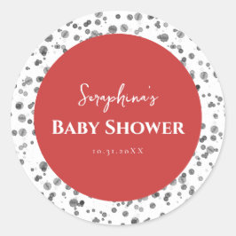 Pegatina Redonda Cute Red Dalmatian Baby Shower
