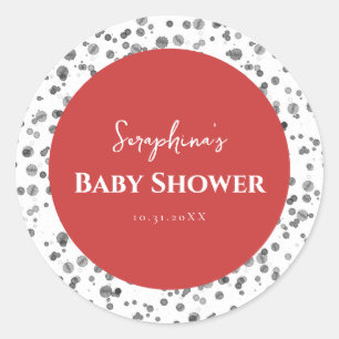 Pegatina Redonda Cute Red Dalmatian Baby Shower