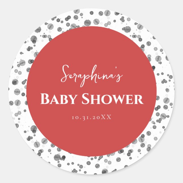 Pegatina Redonda Cute Red Dalmatian Baby Shower (Anverso)