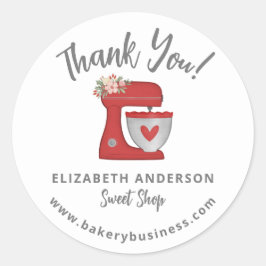 Pegatina Redonda Cute Red Mixer Bakery Business Thank you Sticker