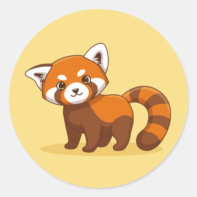 Pegatina Redonda Cute Red Panda on Yellow (Anverso)