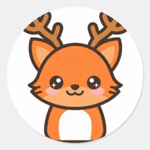 Pegatina Redonda Cute Reindeer Fox Navidad