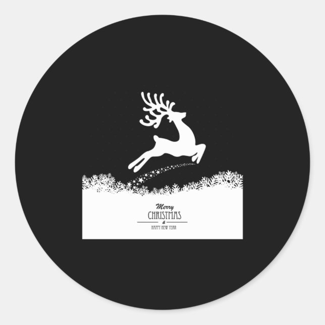 Pegatina Redonda Cute Reindeer Merry Xmas Merry Christmas Happy New (Anverso)
