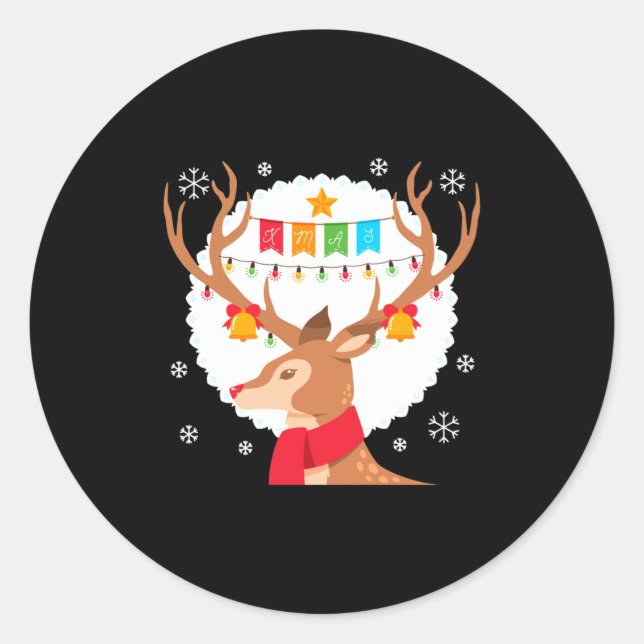 Pegatina Redonda Cute Reindeer Merry Xmas Merry Christmas Happy New (Anverso)