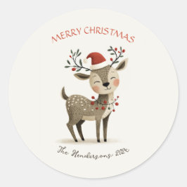 Pegatina Redonda Cute Reindeer Retro Christmas