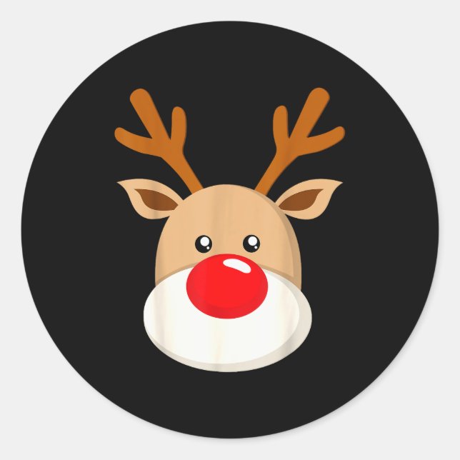 Pegatina Redonda Cute Reindeer Rudolph Red Nose Christmas Antlers  (Anverso)