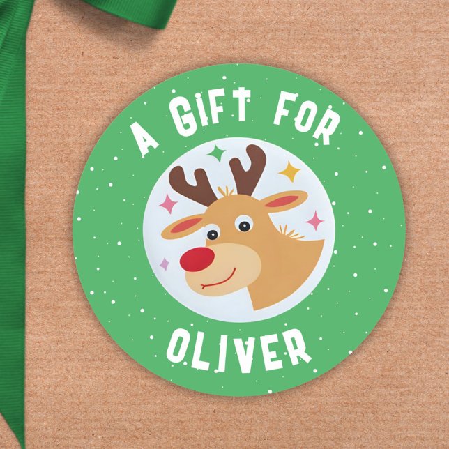 Pegatina Redonda Cute Reindeer Snowflakes Kid`s Name Christmas  (Subido por el creador)