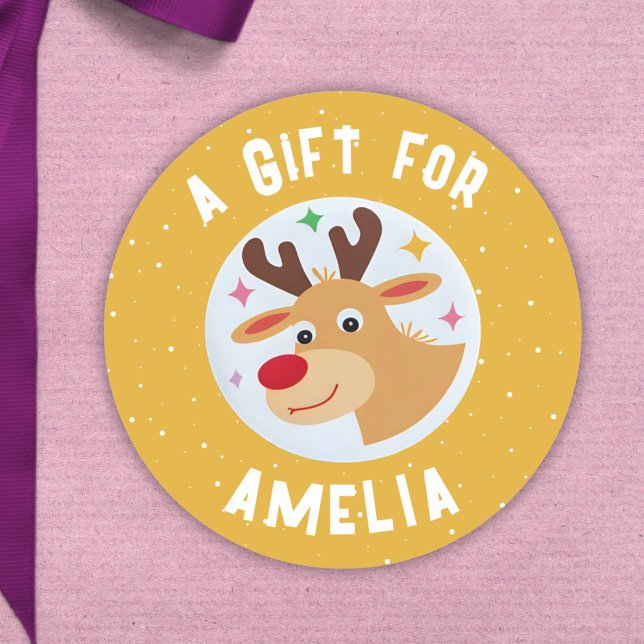 Pegatina Redonda Cute Reindeer Snowflakes Kid`s Name Christmas  (Subido por el creador)