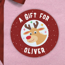 Pegatina Redonda Cute Reindeer Snowflakes Kid`s Name Christmas