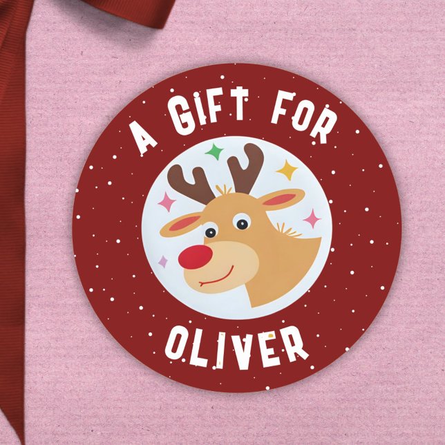 Pegatina Redonda Cute Reindeer Snowflakes Kid`s Name Christmas  (Subido por el creador)