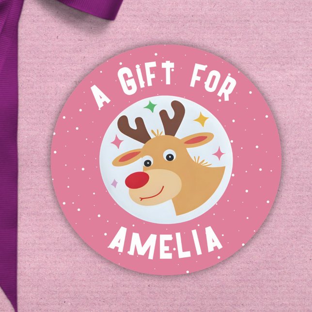 Pegatina Redonda Cute Reindeer Snowflakes Kid`s Name Christmas  (Subido por el creador)