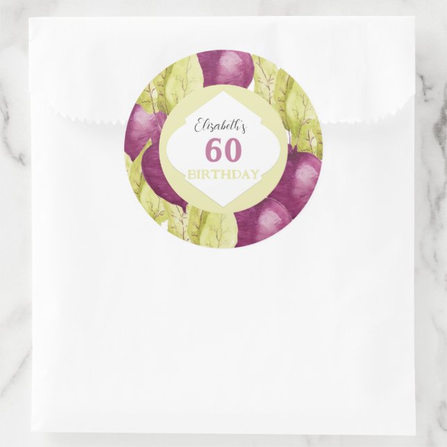 Pegatina Redonda Cute remolacha acuarela arte personalizado (Bolso)