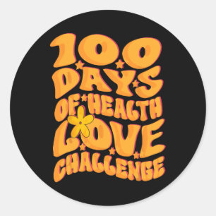 Pegatina Redonda Cute Retro Groovy 100 Días De Health Love Challeng