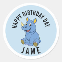 Cute Rhino Cumpleaños Jame Nombre Sticker - Person