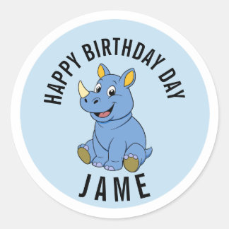 Pegatina Redonda Cute Rhino Cumpleaños Jame Nombre Sticker - Person