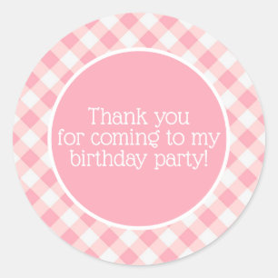 Pegatina Redonda Cute Rosa Blanco Cuadrado Gingham Cumpleaños Graci