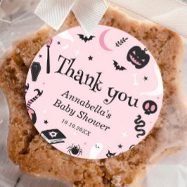 Pegatina Redonda Cute Rosa Halloween Baby Shower Gracias