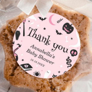 Pegatina Redonda Cute Rosa Halloween Baby Shower Gracias