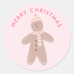 Pegatina Redonda Cute rosa Pan de Jengibre Primera Navidad