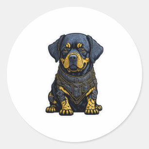 Pegatina Redonda Cute Rottweiler en armadura