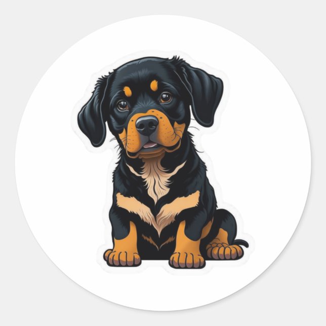 Pegatina Redonda Cute Rottweiler - Regalos para los dueños de perro (Anverso)