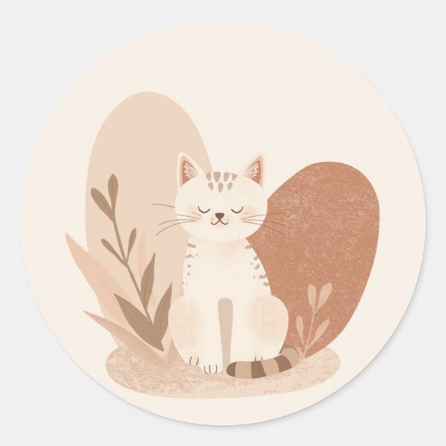 Pegatina Redonda Cute Round Cat Sticker – Adorable Kawaii Kitty Des (Anverso)